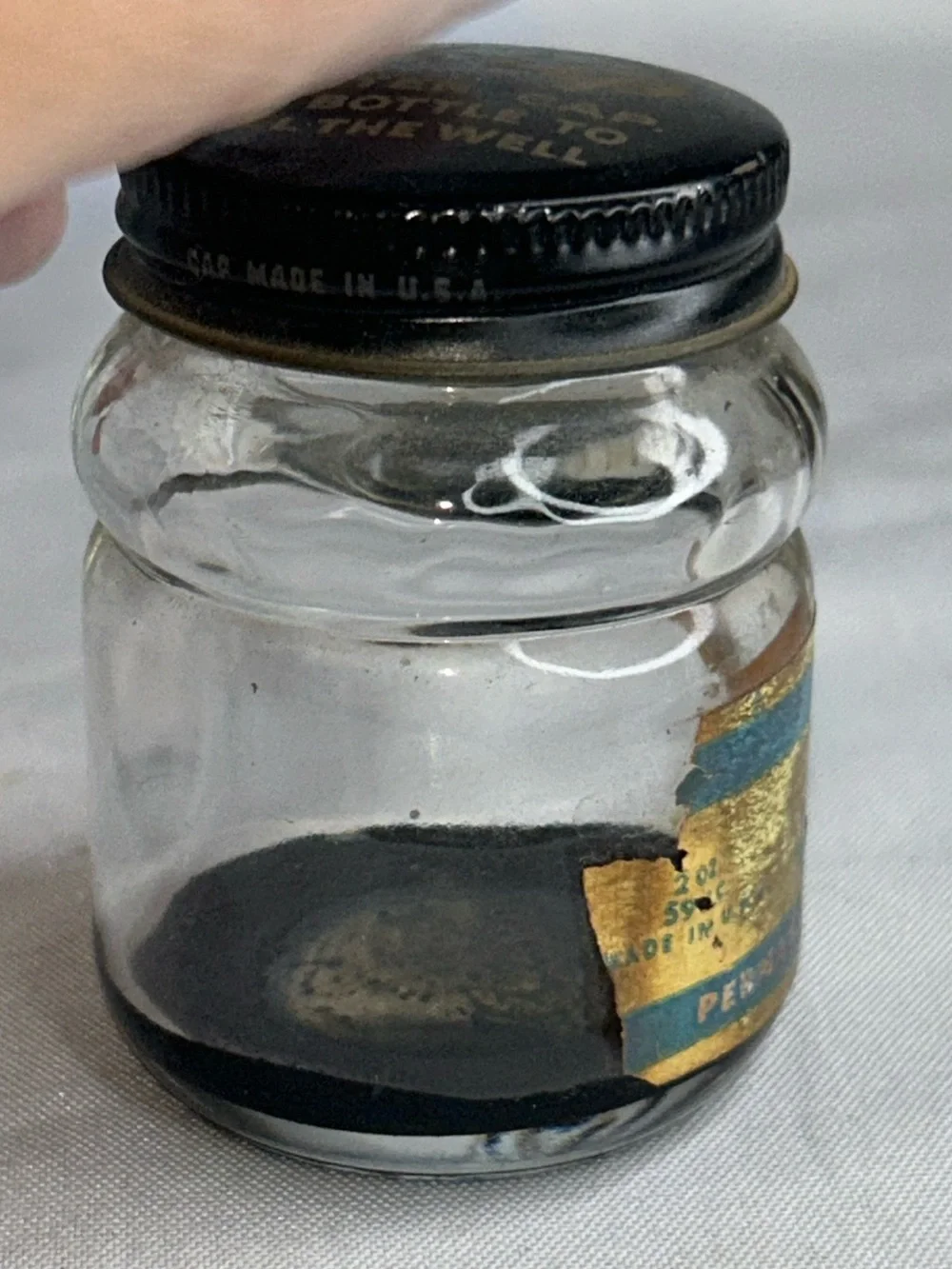 Vintage Ink well Ink jar with lid Schaefer Scrip permanent black ink antique